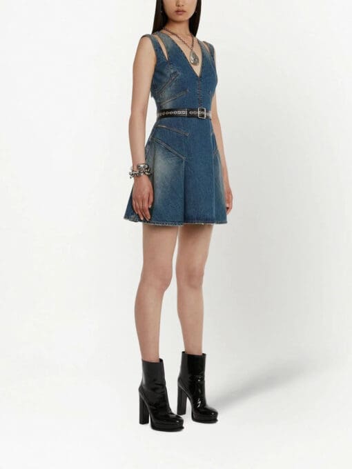 Alexander McQueen  V-neck denim minidress - Image 3