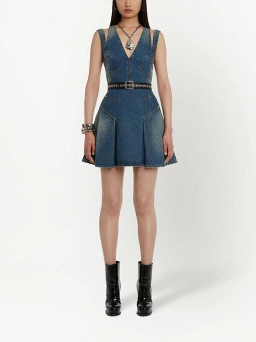 Alexander McQueen  V-neck denim minidress - Image 2