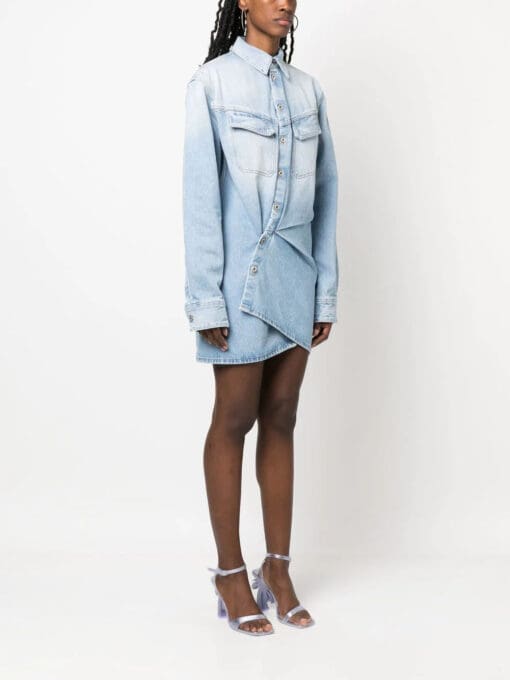 Off-White  Toybox asymmetric denim shirt-dress - Image 3