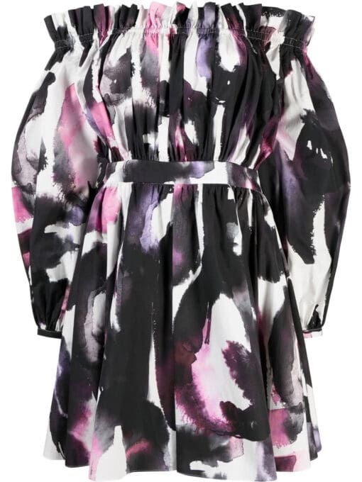 Alexander McQueen  off-shoulder abstract-print minidress