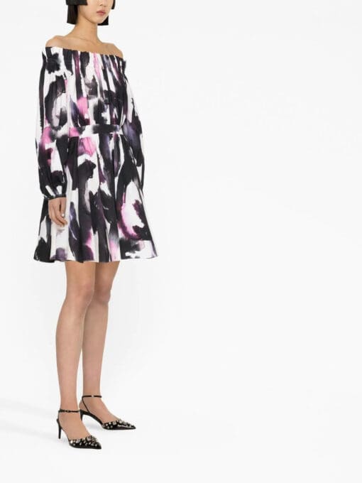 Alexander McQueen  off-shoulder abstract-print minidress - Image 3