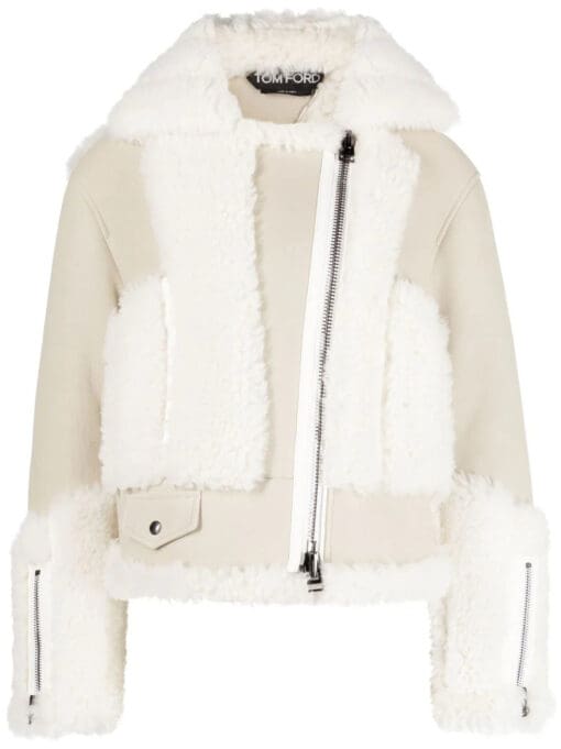 TOM FORD  panelled shearling biker jacket