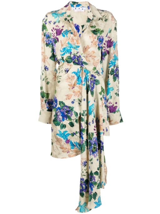 Off-White  floral-print asymmetric shirtdress