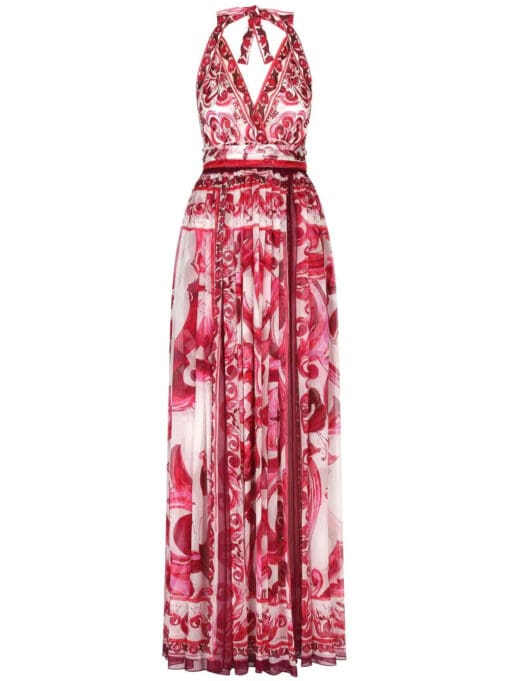 Dolce & Gabbana  Majolica-print halterneck maxi dress