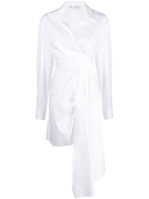 Off-White  draped asymmetric cotton-poplin shirt dress