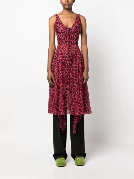 Versace  logo-print asymmetric-hem silk dress - Image 2