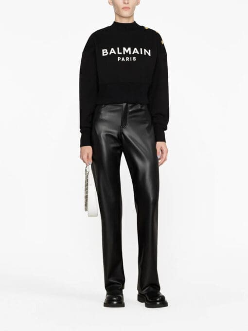 Balmain  logo-print cropped sweatshirt - Image 2