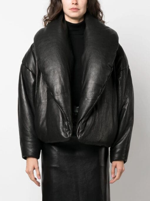 Saint Laurent  logo-debossed oversized leather jacket - Image 3