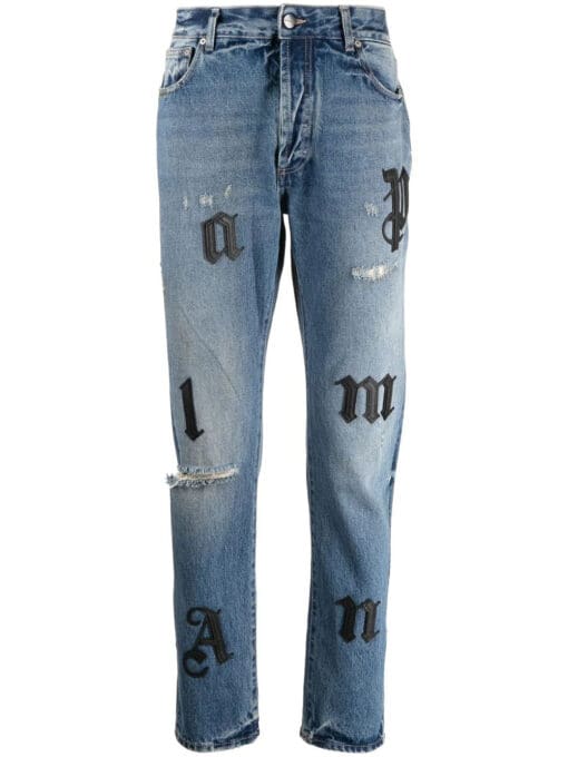 Palm Angels  letter-embellished skinny jeans