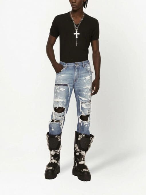 Dolce & Gabbana  ripped-detail straight-leg jeans - Image 3