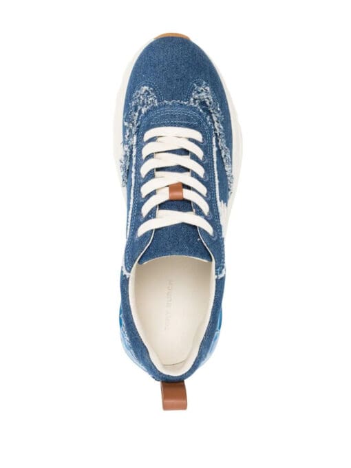 Tory Burch  Good Luck distressed-finish denim sneakers - Image 4